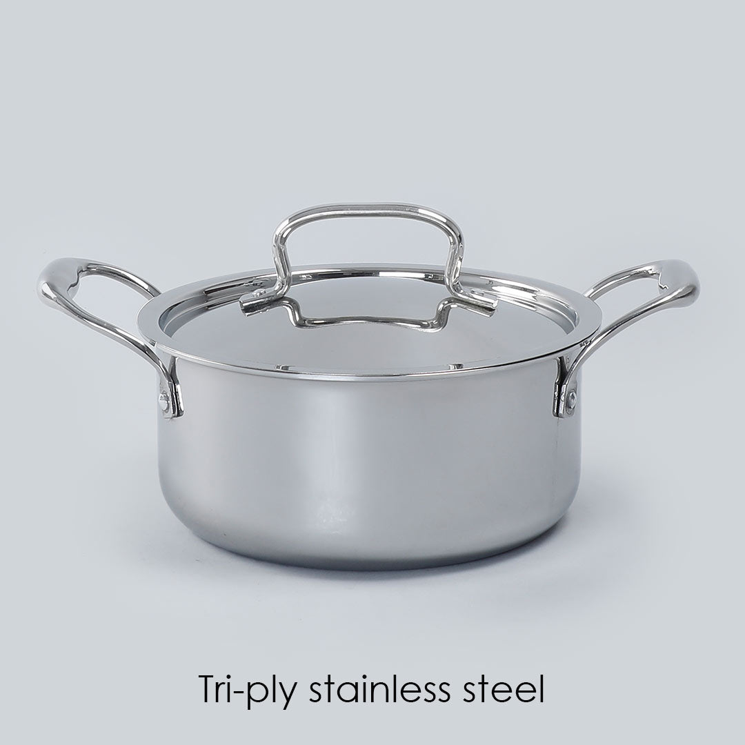 Nigella 3-ply Stainless Steel Casserole with Lid, Die-cast Handle, Induction Friendly- 24cm, 4.8L, 2.6mm