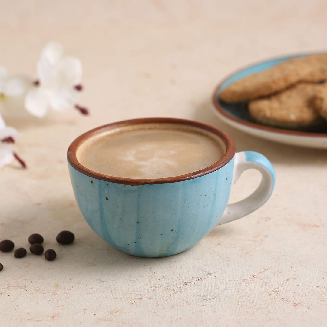 Teramo Stoneware Cappuccino Coffee Cup - Blue (Set of 2)