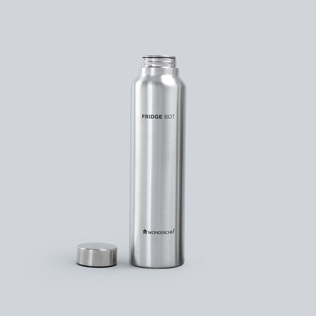 Fridge-Bot, 1000ml (Pack Of 2), Stainless Steel Single Wall Water Bottle, Spill & Leak Proof, 2 Years Warranty