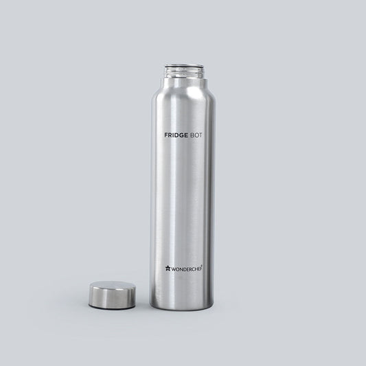 Fridge-Bot, 1000ml (Pack Of 2), Stainless Steel Single Wall Water Bottle, Spill & Leak Proof, 2 Years Warranty