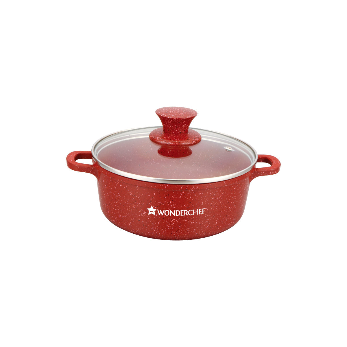 Granite Die-cast Non-stick Casserole Set, 6Pc (1150ML, 2000ML, 4500ML) With Lids, Induction Bottom, Soft Touch Handles, Pure Grade Aluminium, PFOA/Heavy Metal Free, 2 Years Warranty, Red