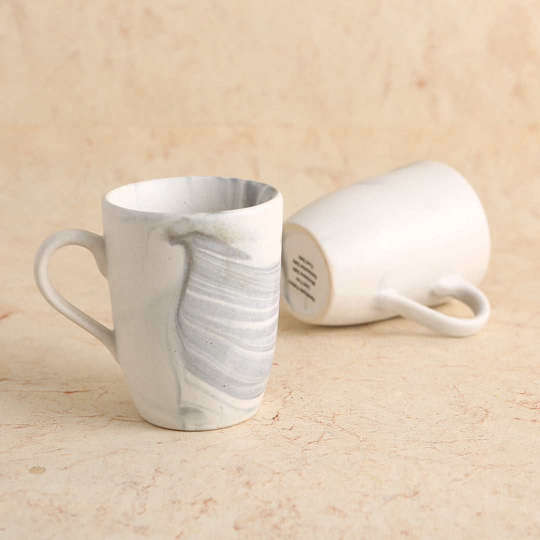 Teramo Stoneware Large Coffee Mug - Marble White (Set of 2)