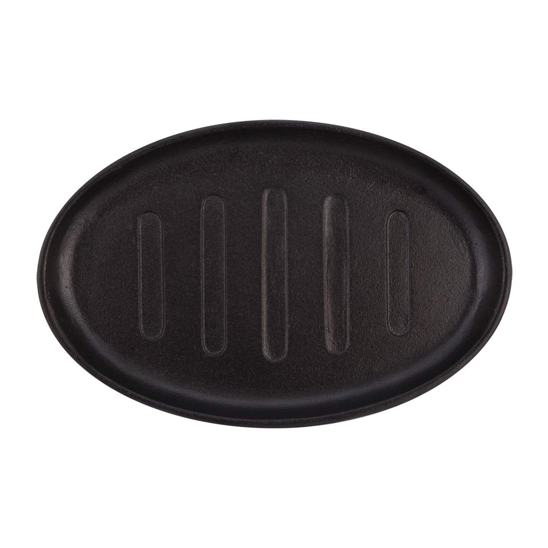 Ferro Cast-iron Sizzler Plate with Wooden Base, Oval Shape, 5 Years Warranty (Black)