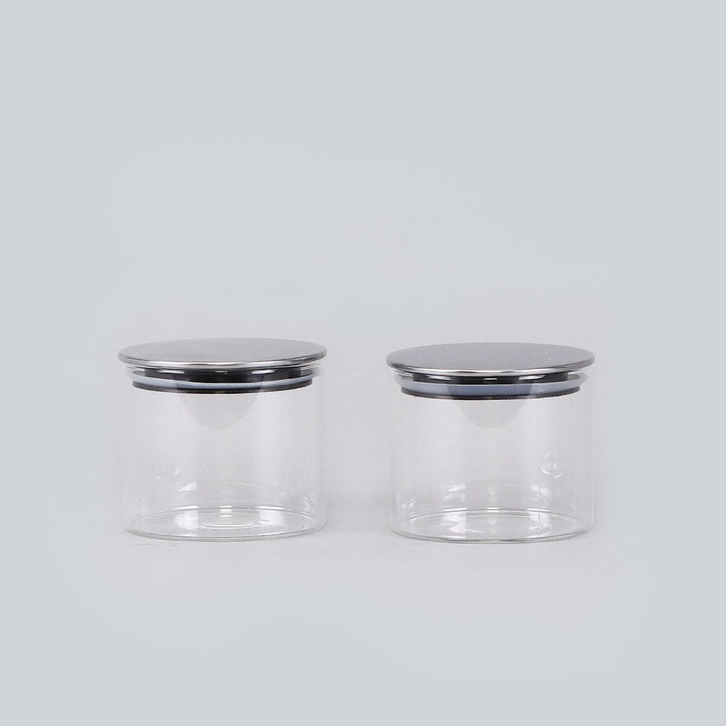 Classic Borosilicate Round Glass Air Tight Jar 350ml - Set Of 2 Pcs