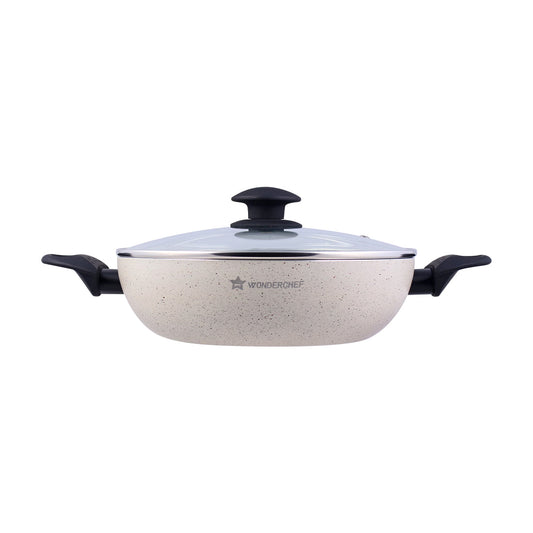 Wonderchef Romano Warm White Wok with Lid 26cm - Wonderchef