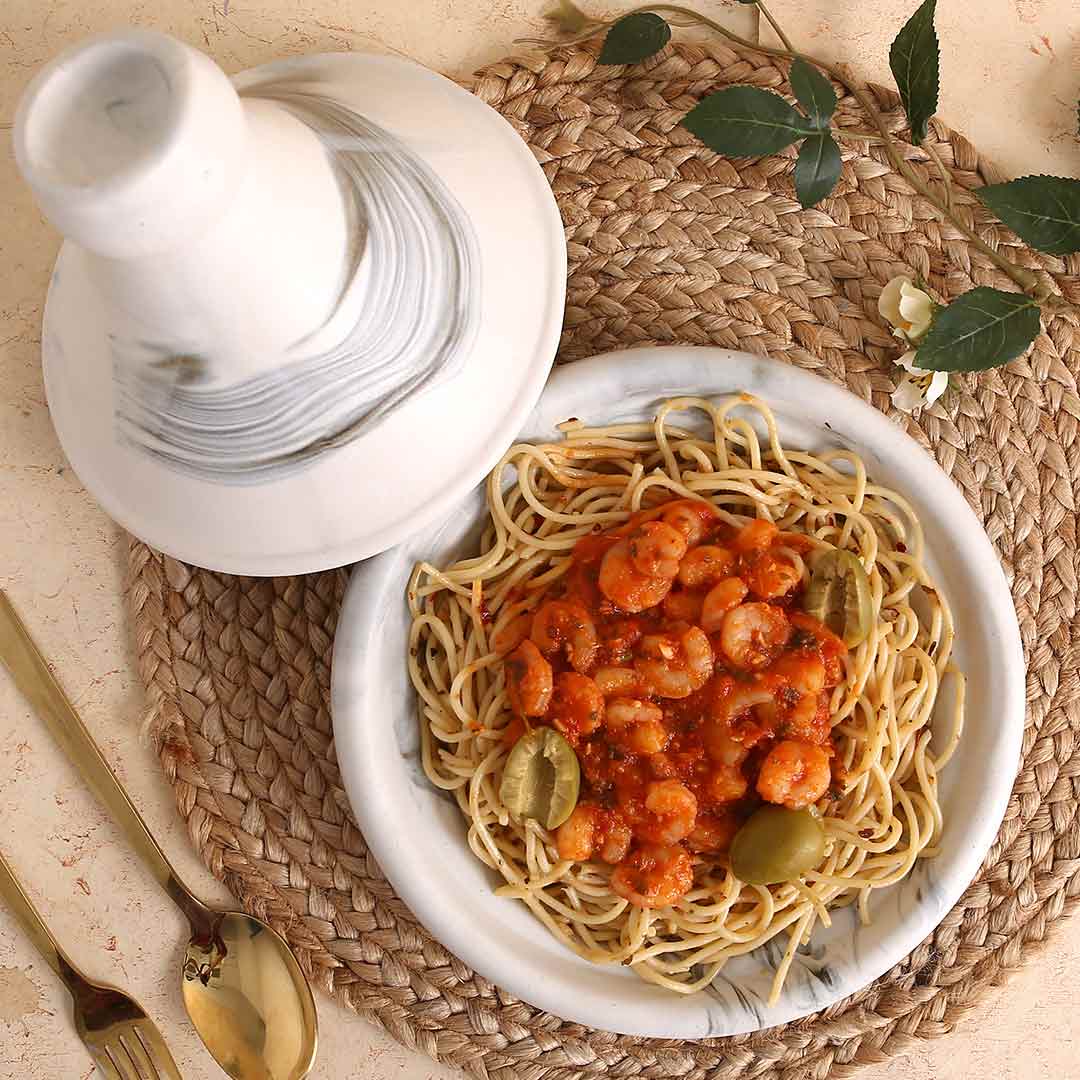 Teramo Stoneware  8” Tagine Set - Marble White