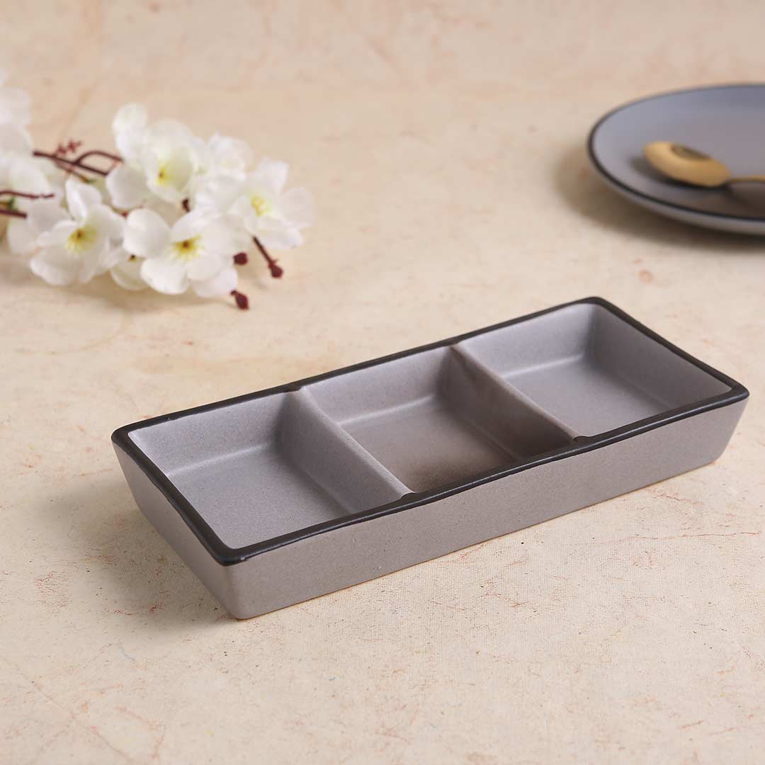 Teramo Stoneware 3 Portion Large Tray - Grey