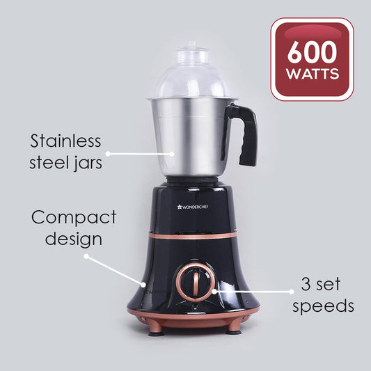Glory Mixer Grinder, 600 W With 3 Stainless Steel Jars And Anti-Rust Stainless Steel Blades, Ergonomic Handles, 5 Years Warranty on Motor