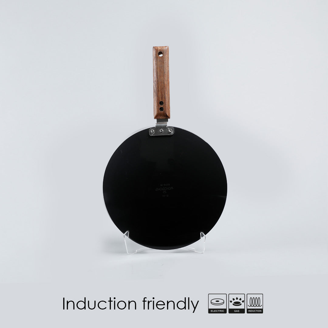 Ebony Roti Tawa, Induction Bottom, Wooden Handle, Hard Anodized Aluminium- 28cm, 4.06mm, 5 Years Warranty, Black