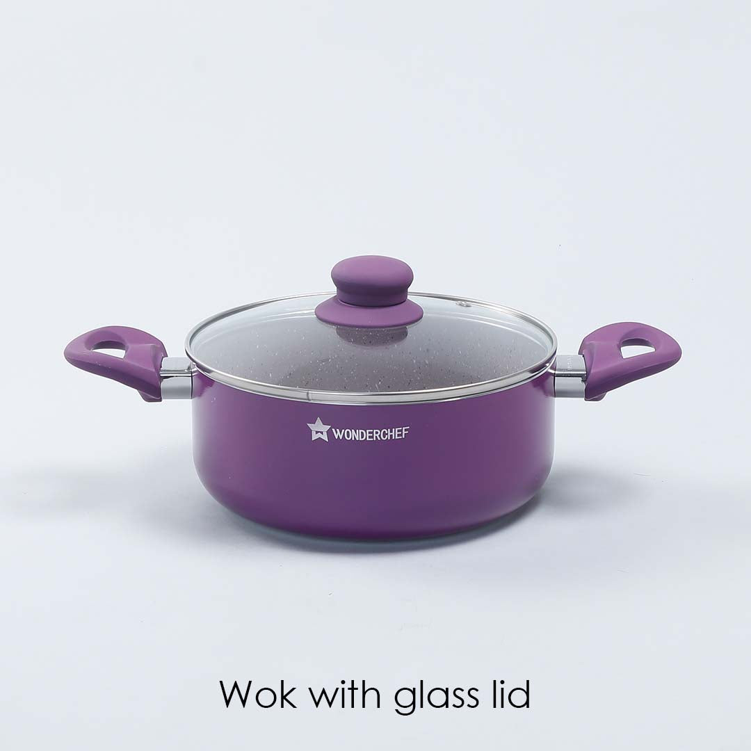 Royal Velvet Non-stick Casserole with Lid, Induction Bottom, Soft Touch Handle, Pure Grade Aluminium, PFOA/Heavy Metals Free- 3mm, 2 Years Warranty, Purple