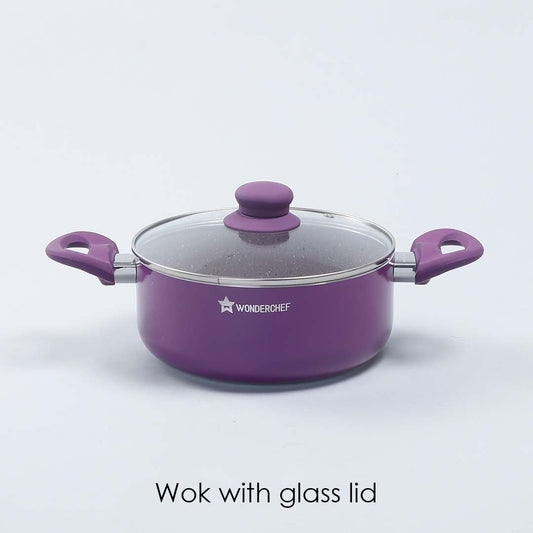 Royal Velvet Non-stick Casserole with Lid, Induction Bottom, Soft Touch Handle, Pure Grade Aluminium, PFOA/Heavy Metals Free- 3mm, 2 Years Warranty, Purple