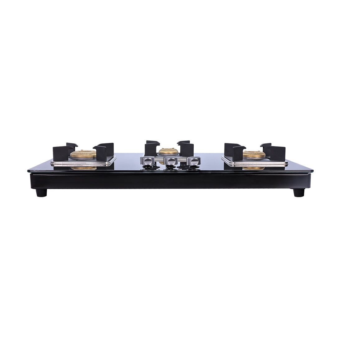 Octavia 3 Burner Glass Hob Top Cooktop, Black 8mm Toughened Glass with 2 Years Warranty, Ergonomic Knobs, Forged Brass Burners, Stainless Steel Drip Tray, Manual ignition