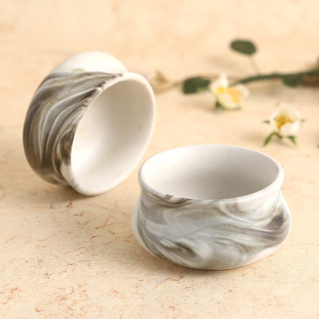 Teramo Stoneware Vati 8 cm x 4 cm - Marble White (Set of 2)