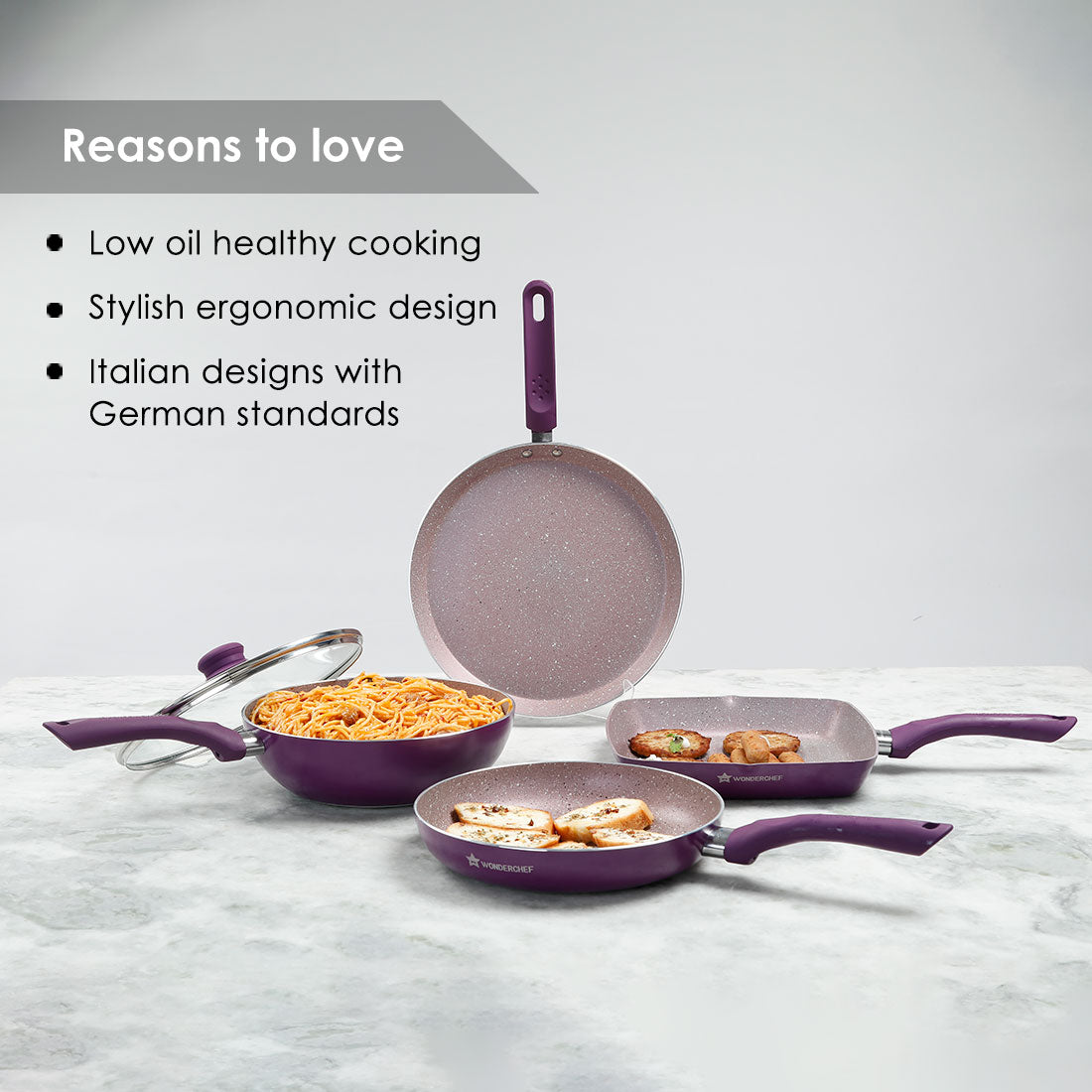 Royal Velvet Mega Aluminium Non-stick Cookware Set, 4Pc, Purple