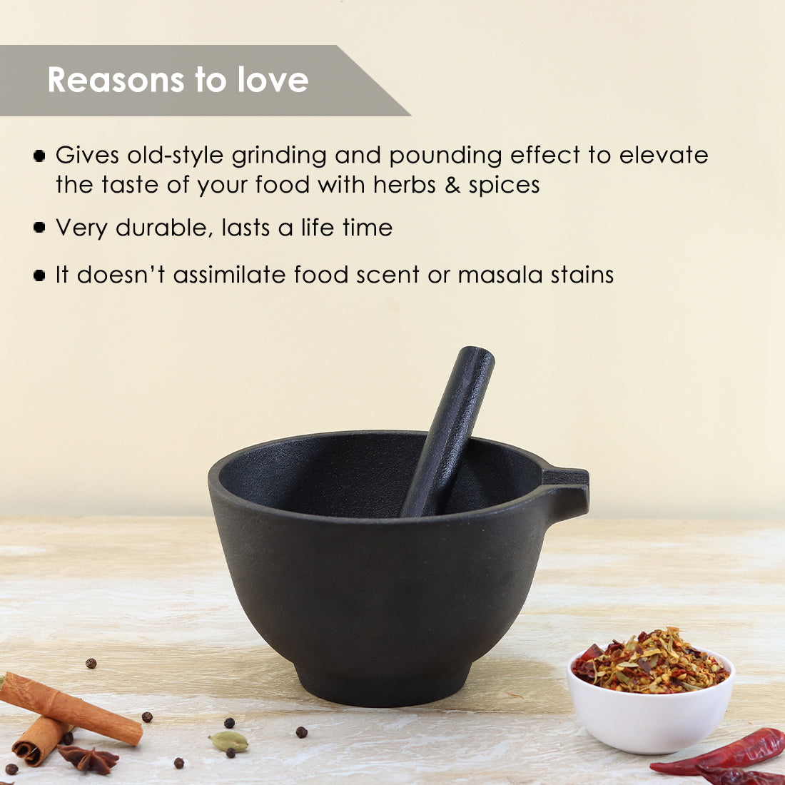 Forza pre-seasoned cast-iron mortar & pestle