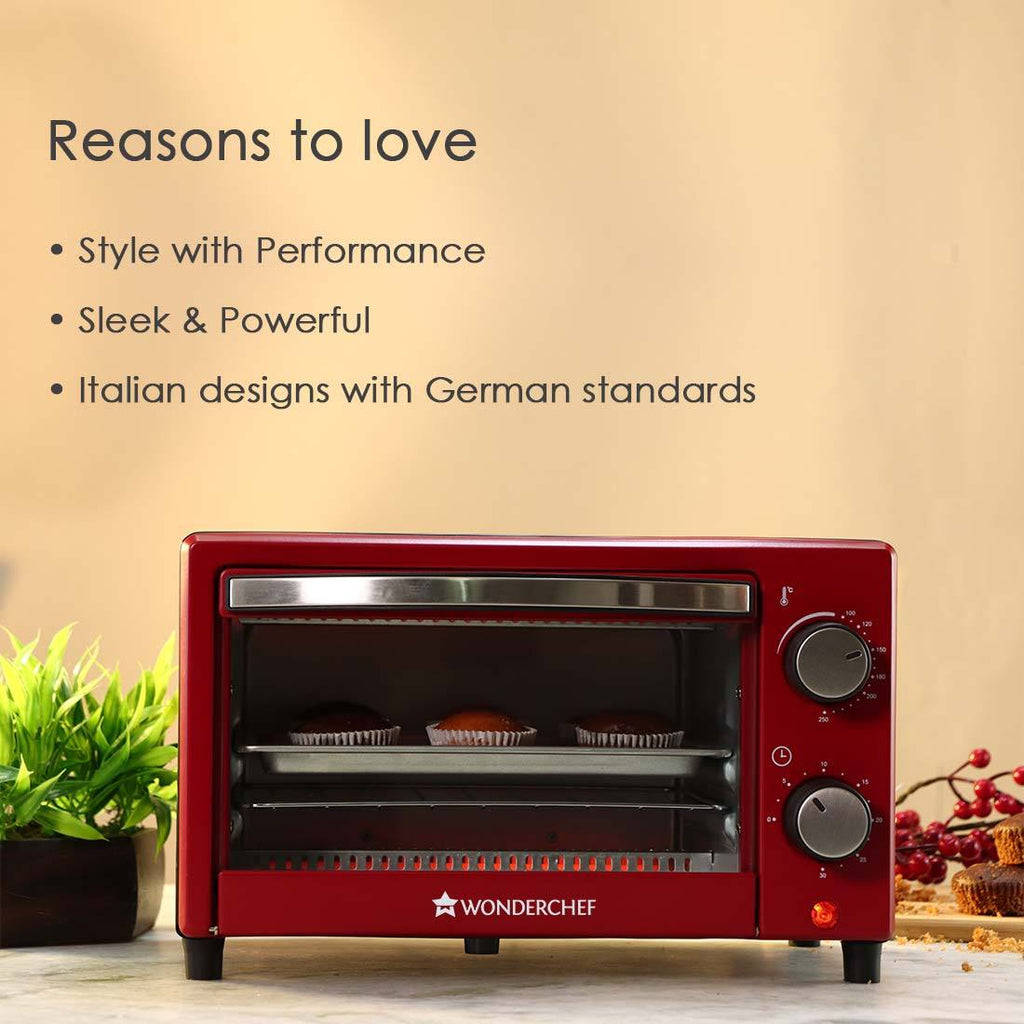 Oven Toaster Griller (OTG) Crimson Edge - 9 Litres - with Auto-shut Off, Heat-resistant Tempered Glass, Multi-stage Heat Selection, 2 Years Warranty, 650W, Red