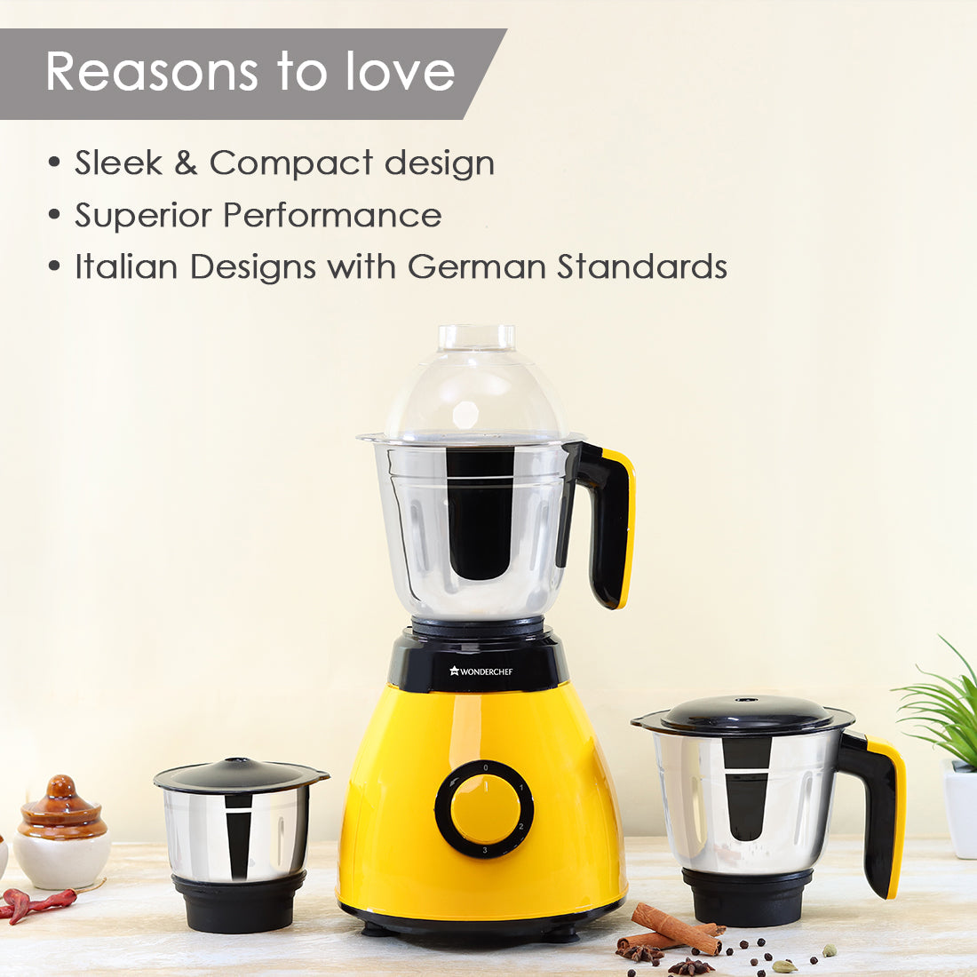 Vesper Mixer Grinder 600W - Yellow