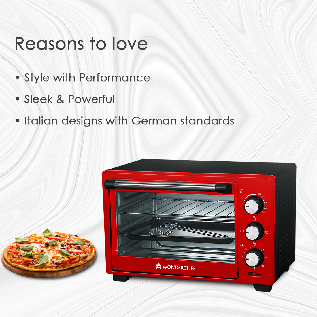 Oven Toaster Griller (OTG) Crimson Edge - 19 Litres - with Auto-shut Off, Heat-resistant Tempered Glass, Multi-stage Heat Selection, 2 Years Warranty, 1280W, Red