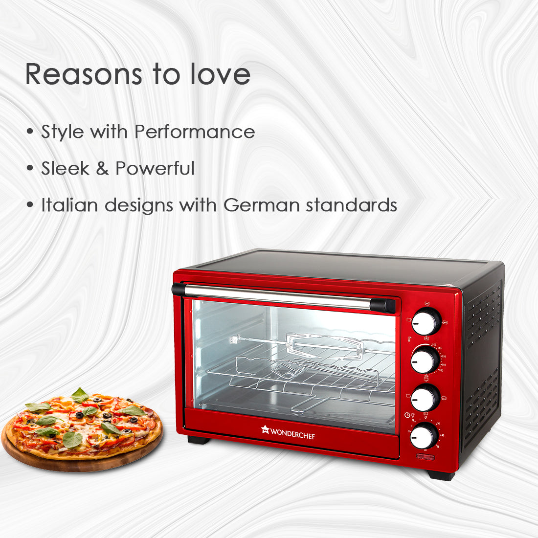 Oven Toaster Griller (OTG) Crimson Edge - 28Litres - with Auto-shut Off, Heat-resistant Tempered Glass, Multi-stage Heat Selection, 2 Years Warranty, 1600W, Red