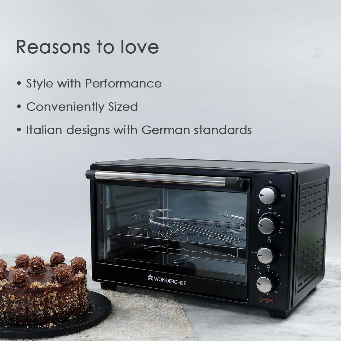 Oven Toaster Griller (OTG) - 40 Litres, Black - with Rotisserie,Auto-shut off, heat-resistant tempered glass, Multi-stage heat selection