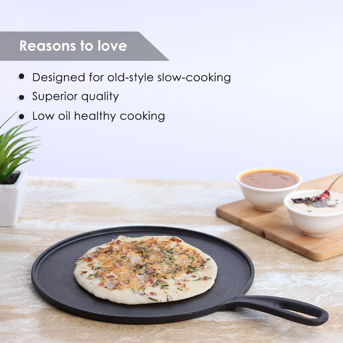 Forza Pre Seasoned Cast Iron Dosa Tawa 27 Cm Induction Friendly, 4 mm with Lifetime Exchange Warranty