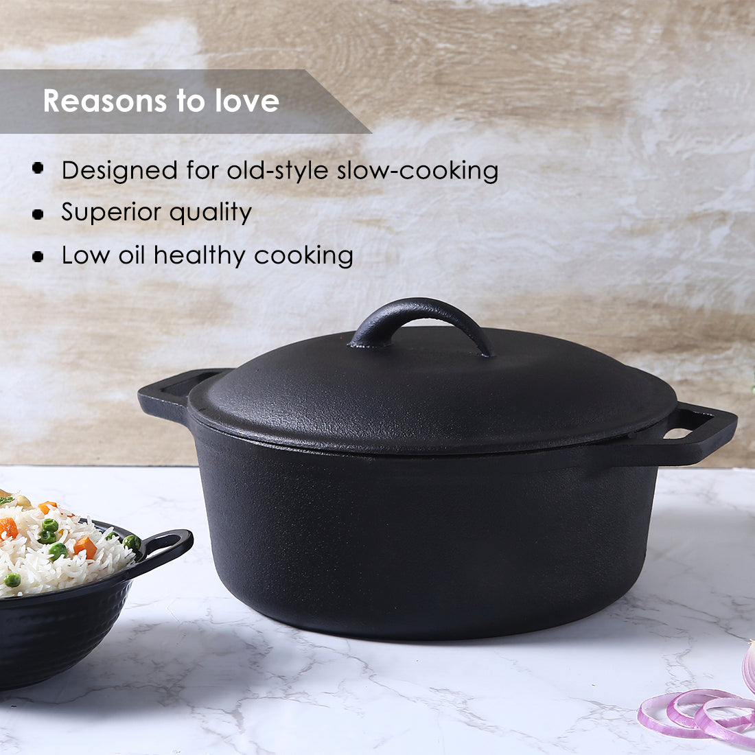 Forza Cast-iron Casserole With Lid, Pre-Seasoned Cookware, Induction Friendly, 25cm, 4.7L, 3.8mm