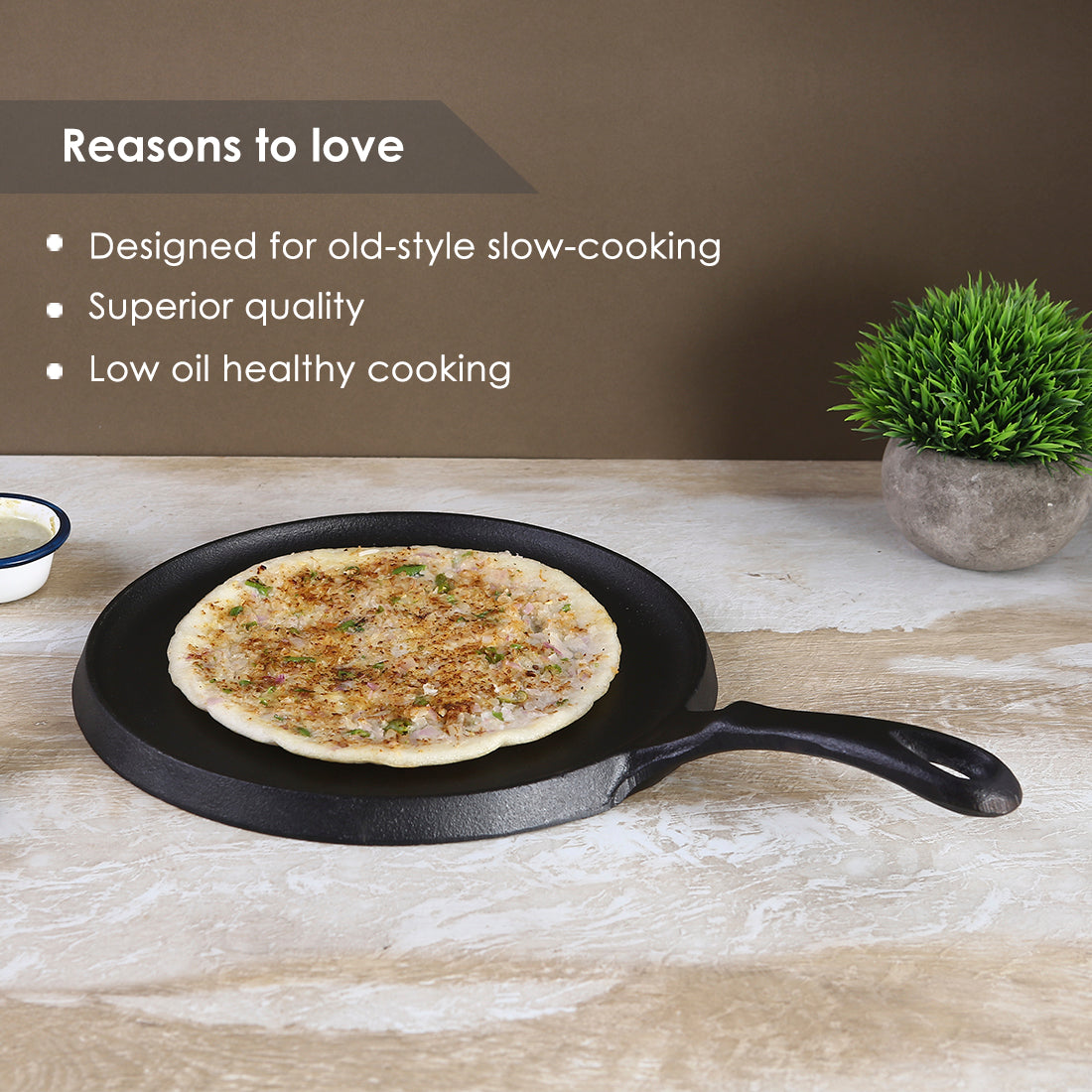 Forza Cast-iron Dosa Tawa, Pre-Seasoned Cookware, Induction Friendly, 25cm, 3.8mm