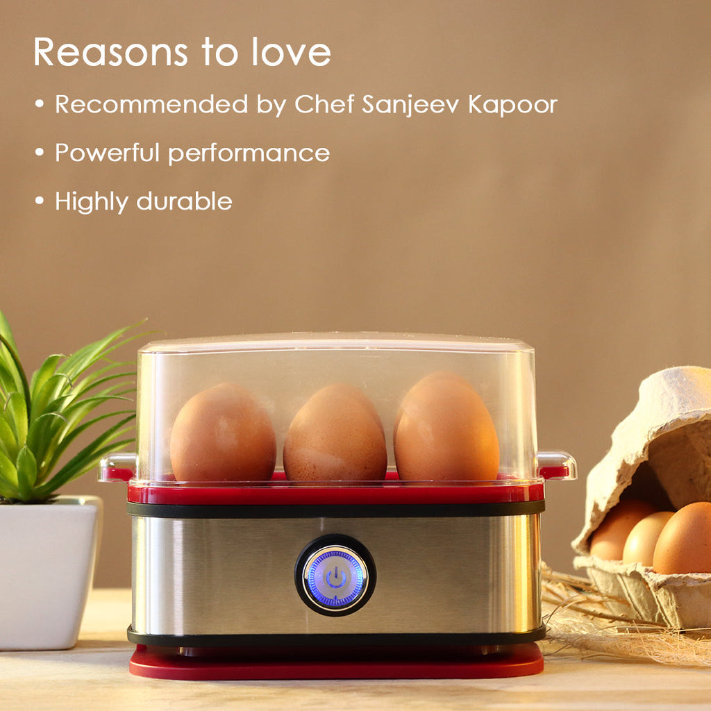 Egg Boiler Crimson Edge With 6 Egg Poacher, 400W, Auto Switch Off, Alarm Function, 2 Years Warranty