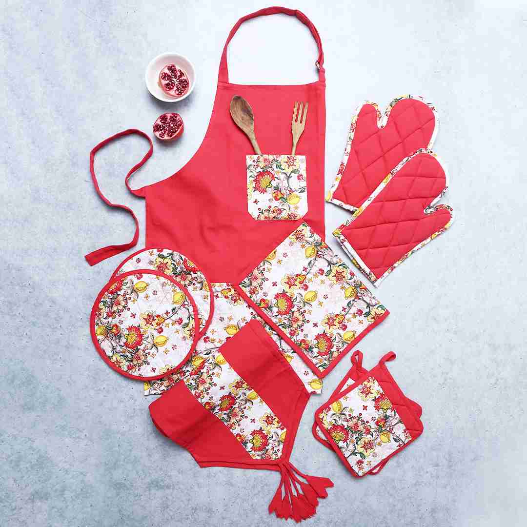 Como Apron with floral print - Red