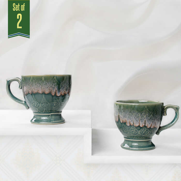 Earth Store Rustic Tass Green Mug (Set of 2)