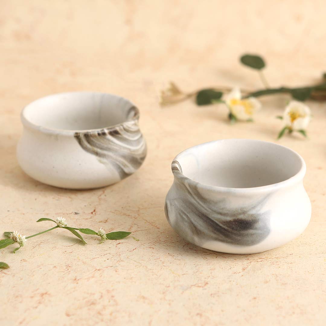 Teramo Stoneware Vati 8 cm x 4 cm - Marble White (Set of 2)