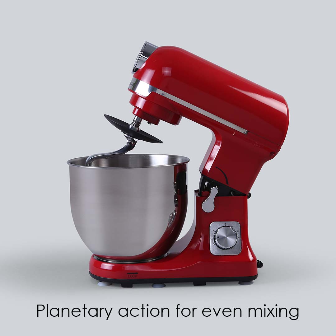 Crimson Edge Die-cast Metal Stand Mixer, 5.7L bowl, 6-speed setting, 1000W, Bakeware, Skid Resistant