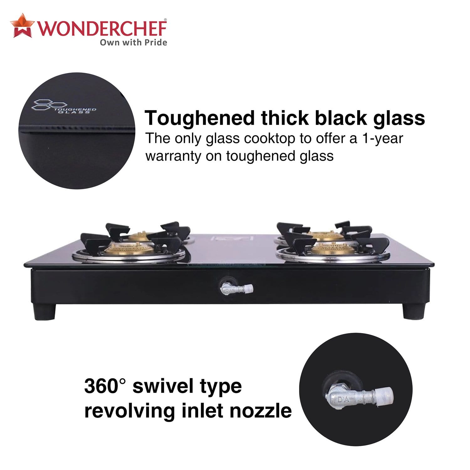 Wonderchef Ruby Black 4 Burner Glass Cooktop - Wonderchef