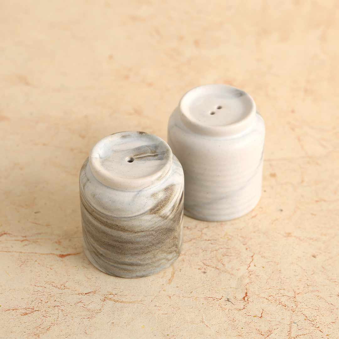 Teramo Stoneware Salt & Pepper Set - Marble White