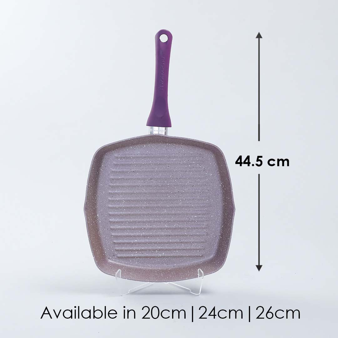 Royal Velvet Non-stick Grill Pan - 26cm, Soft-touch handles, Virgin Grade Aluminium, PFOA/Heavy metals free, 2.5mm, Purple