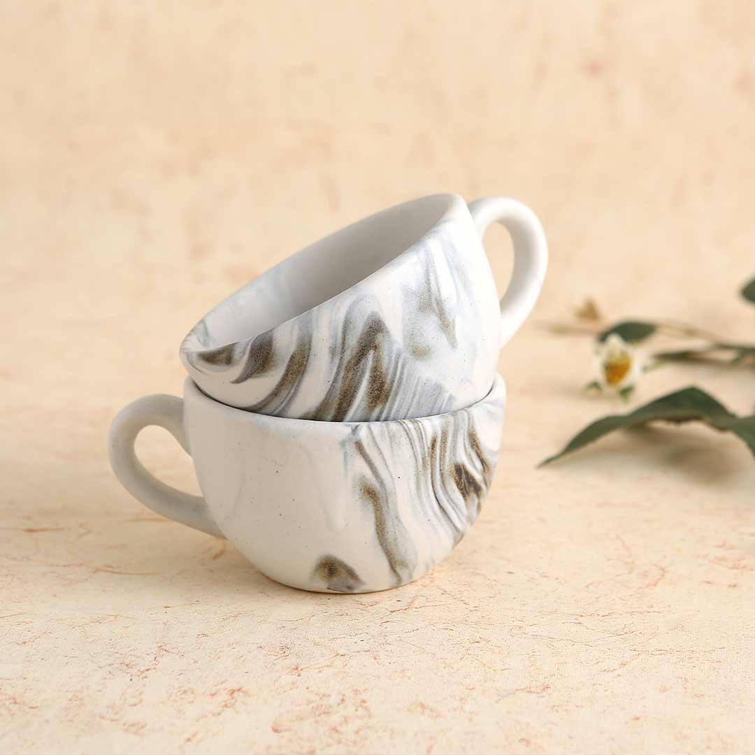 Teramo Stoneware Cappuccino Cup marble white (Set of 2)