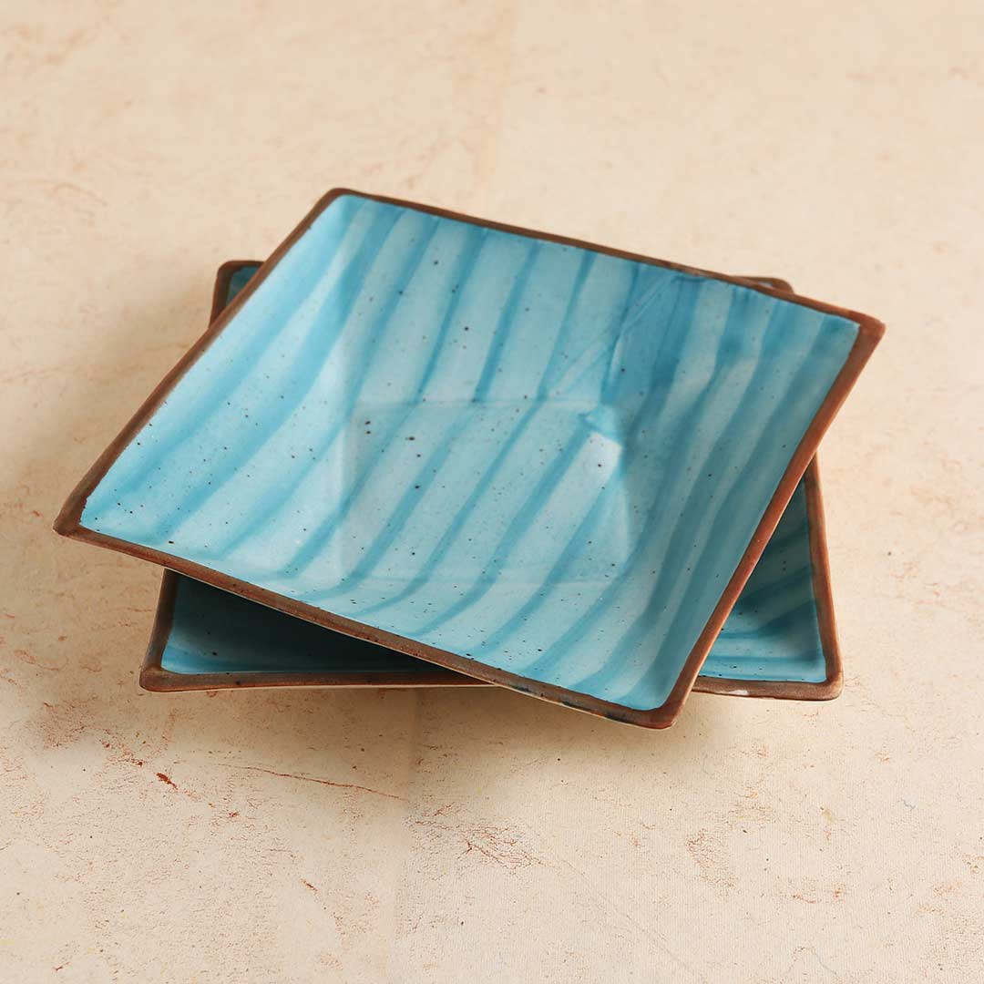 Teramo Stoneware Square Platter 8" x 8" - Blue