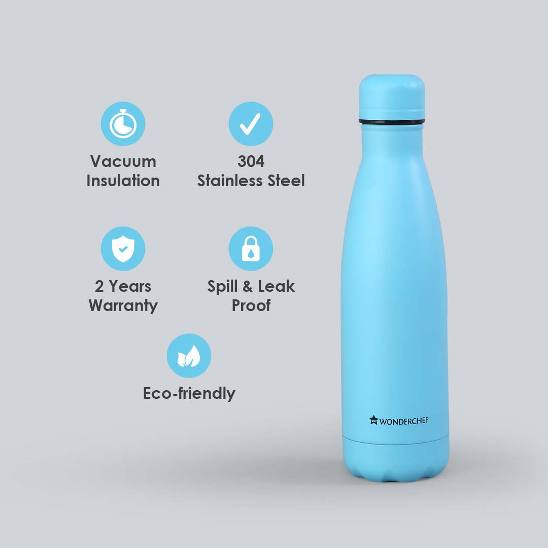 Tranquil blue, 500 ml, Double Wall Stainless Steel, Vacuum Insulated, Hot And Cold Flask