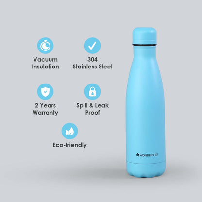 Tranquil blue, 500 ml, Double Wall Stainless Steel, Vacuum Insulated, Hot And Cold Flask