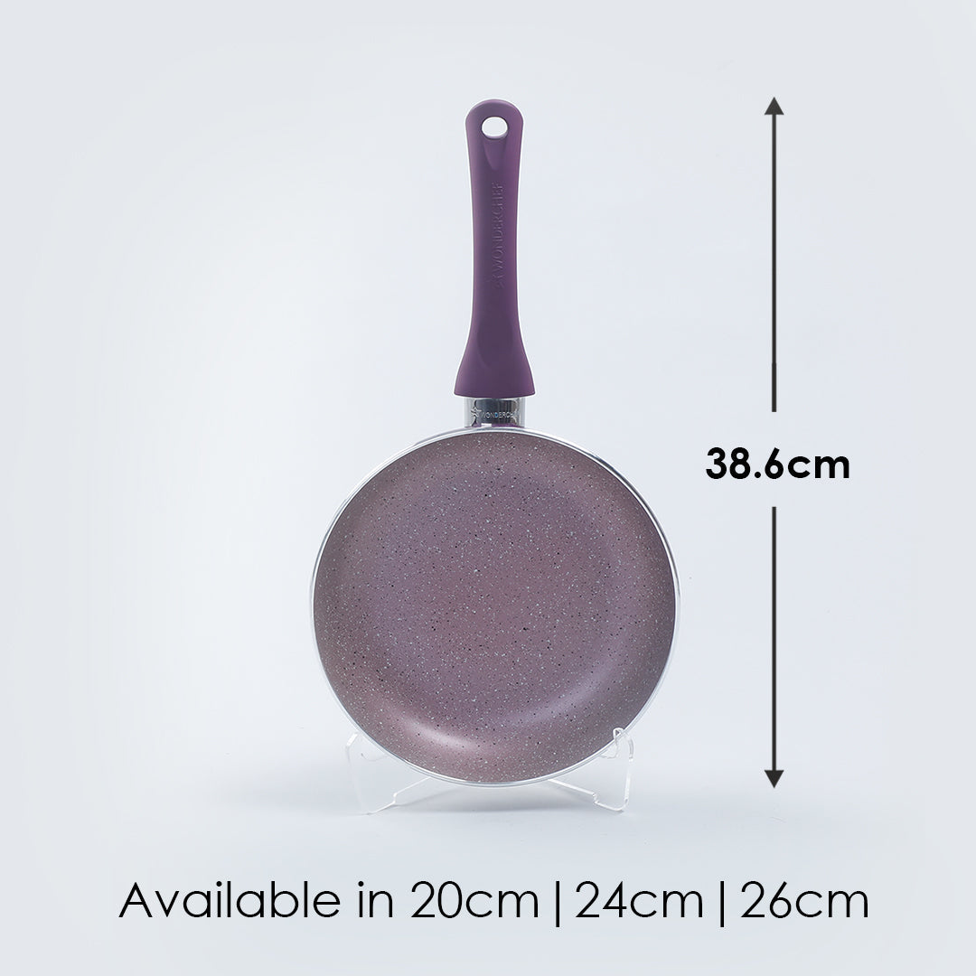 Royal Velvet Non-stick Fry Pan, Induction bottom, Soft-touch handle, Virgin grade aluminium, PFOA/Heavy metals free, 3mm, 2 years warranty, Purple