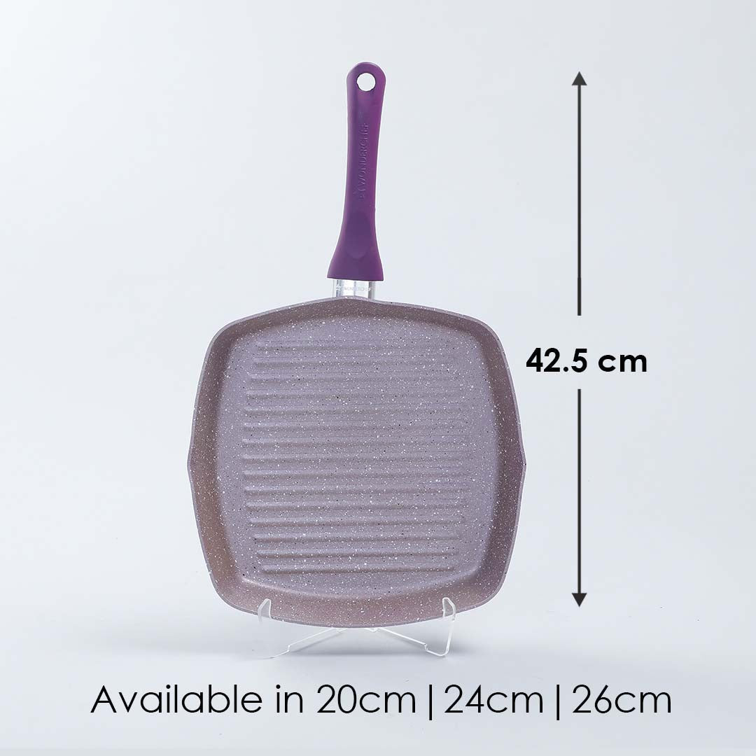 Royal Velvet Non-stick Grill Pan, Soft-Touch Handle, Virgin Grade Aluminium, PFOA/Heavy metals free, 2.5mm, Purple