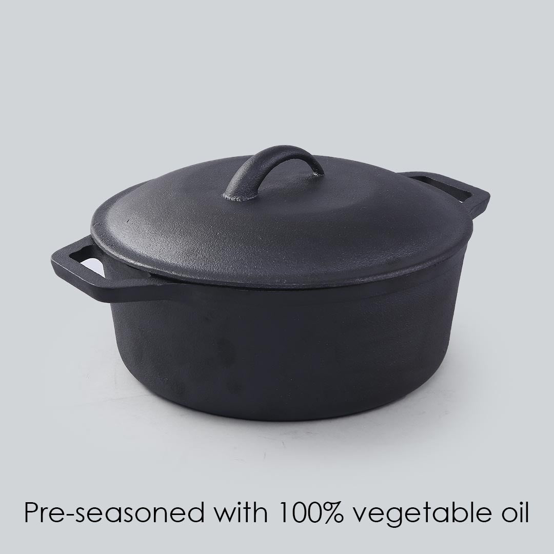 Forza Cast-iron Casserole With Lid, Pre-Seasoned Cookware, Induction Friendly, 25cm, 4.7L, 3.8mm