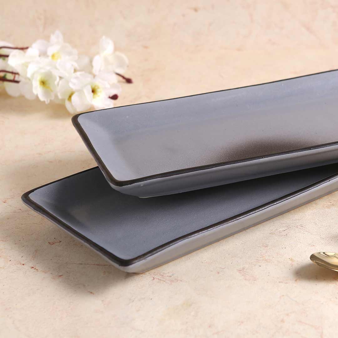 Teramo Stoneware Rectangular Platter 12" x 6" - Grey