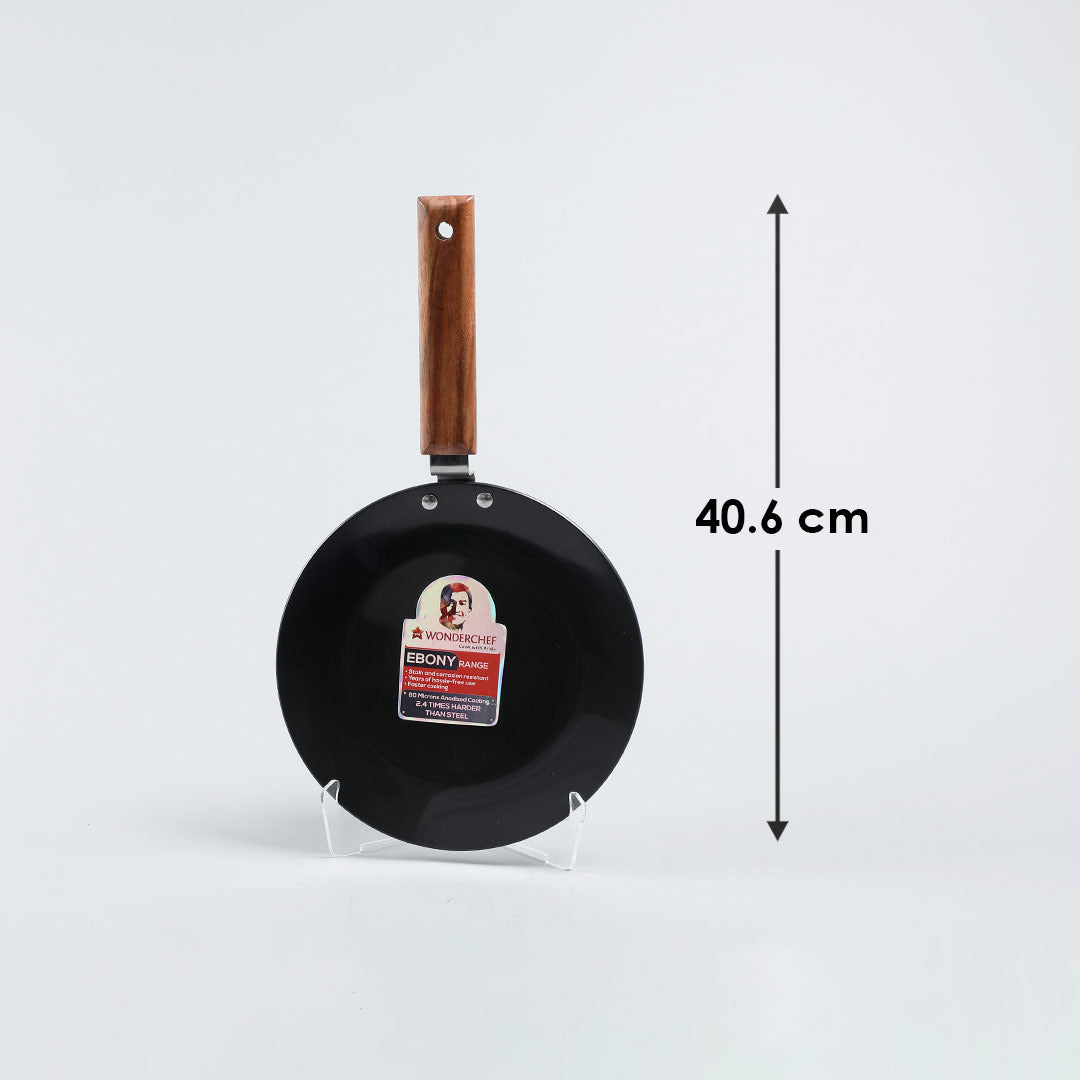 Ebony Roti Tawa, Induction Bottom, Wooden Handle, Hard Anodized Aluminium- 22cm, 4.06mm, 5 Years Warranty, Black