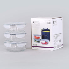 Load image into Gallery viewer, Boston Square Glass Lunch Boxes With Insulated Bag 320ml - Set Of 3 Pcs