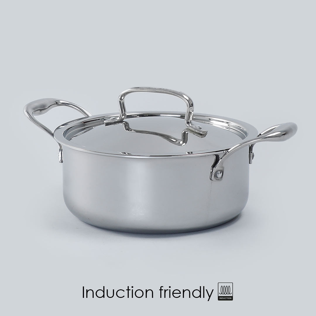 Nigella 3-ply Stainless Steel Casserole with Lid, Die-cast Handle, Induction Friendly- 24cm, 4.8L, 2.6mm