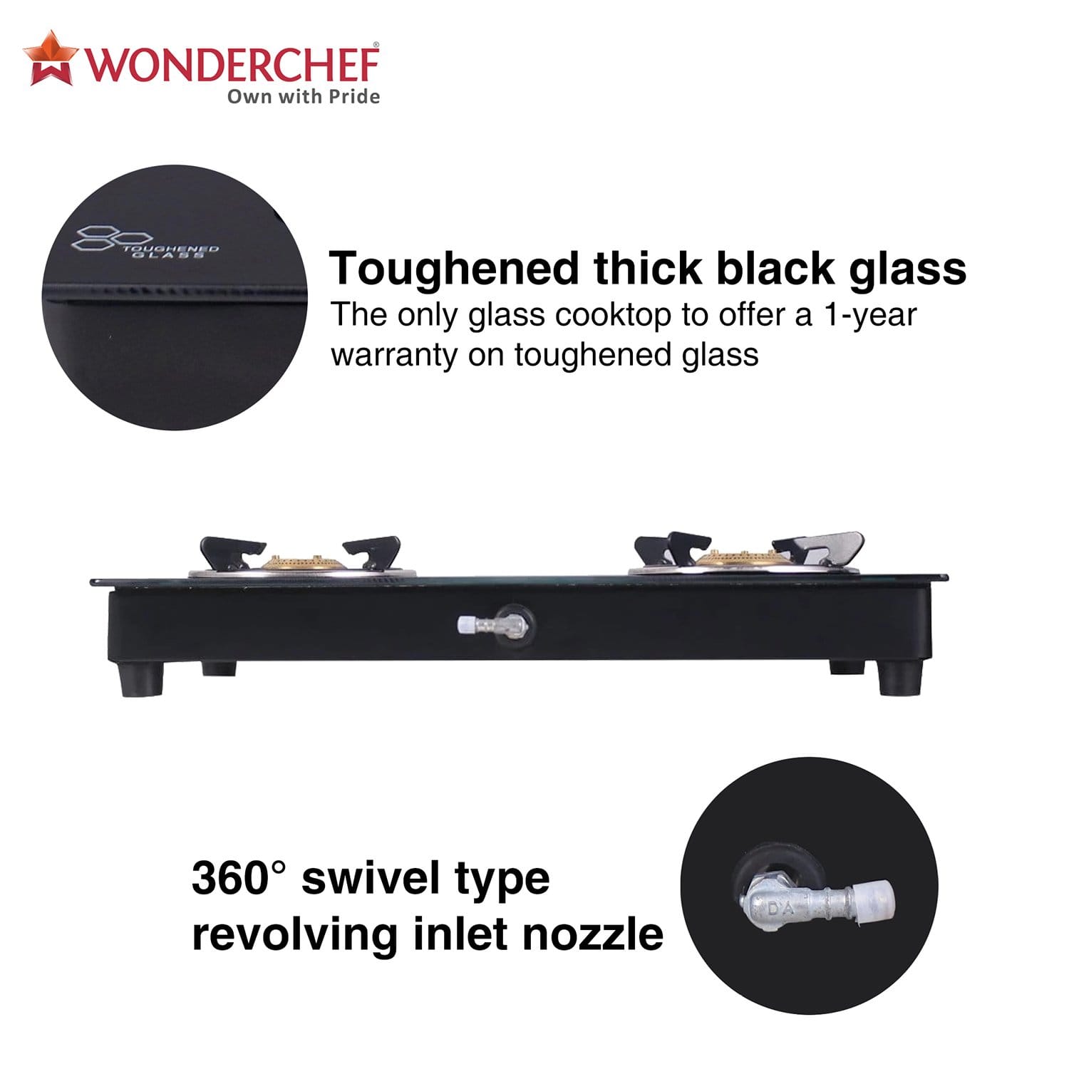 Wonderchef Ruby Black 2 Burner Glass Cooktop - Wonderchef