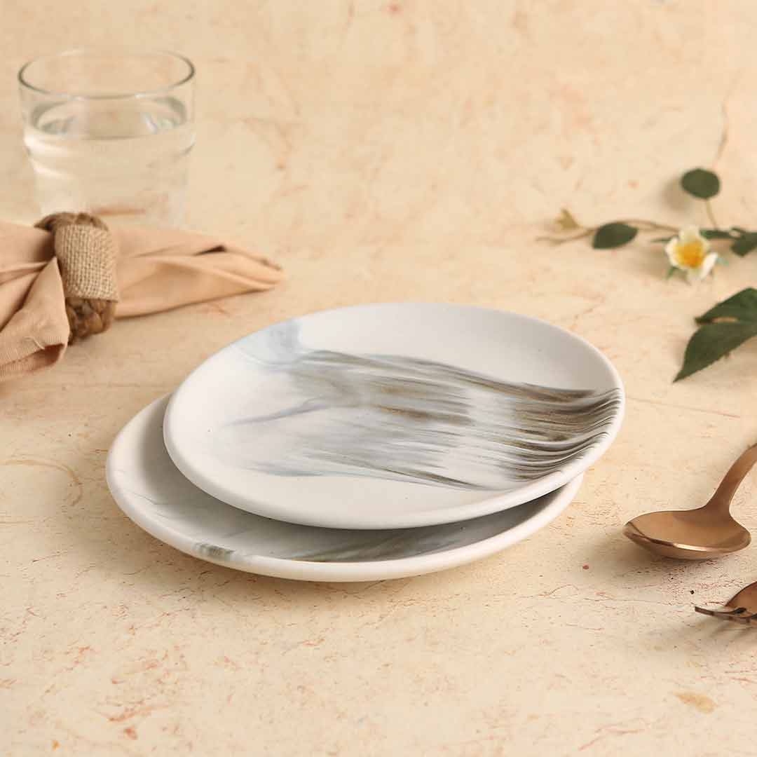 Teramo Stoneware 7" Quarter Plate - Marble White (Set of 2)