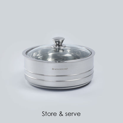 Austin Serving Stainless Steel Casserole with Lid, Dome-shaped Glass Lid- 0.6mm, 2 Years Warranty