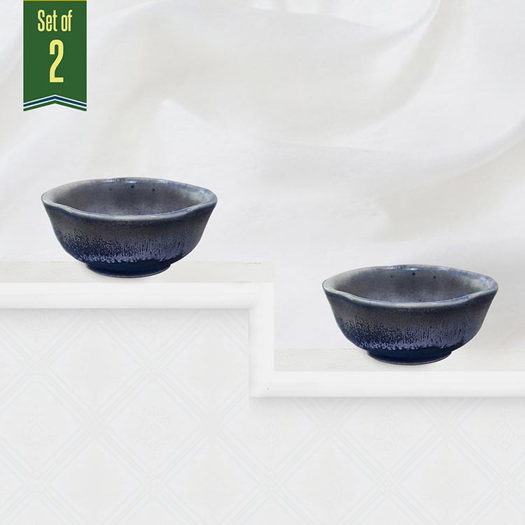 Earth Store Rustic Round Blue Dip Bowls  (Set of 2)